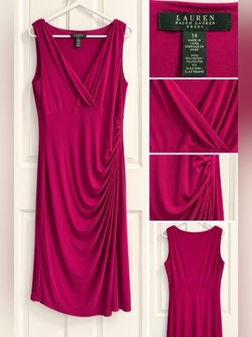 Lauren Ralph Lauren Magenta Ruched Wrap Dress Size 14